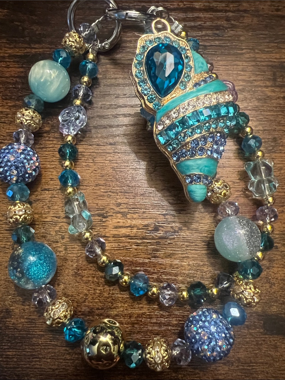 Turquoise Crystal Seashell handbag charm